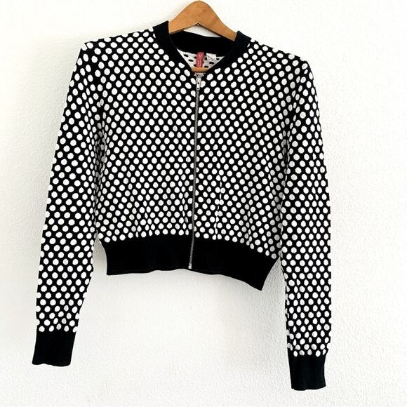 Divided Polka Dot Zip Down Sweater - Picture 1 of 10